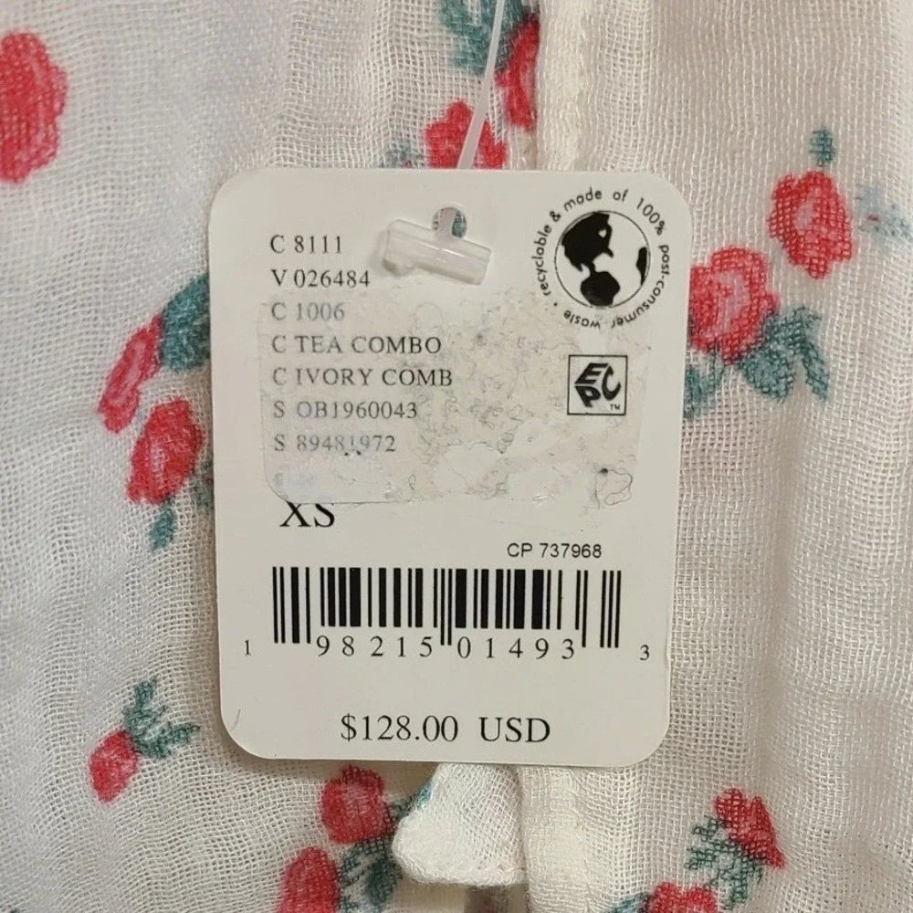 Free‎ People Floral Cotton Gauze Peplum Blouse Ivory Red Blue XS NEW WITH FLAW